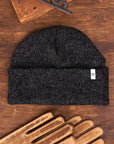 Black Melange Ragg Wool Beanie: One Size