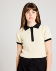 Known Supply Zuri Knit Polo in Pearl/Black