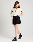 Known Supply Zuri Knit Polo in Pearl/Black