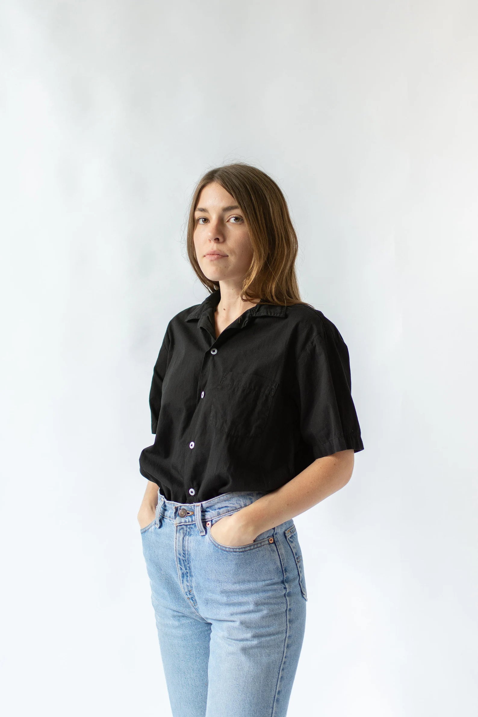 Vintage Black Loop Collar Shirt