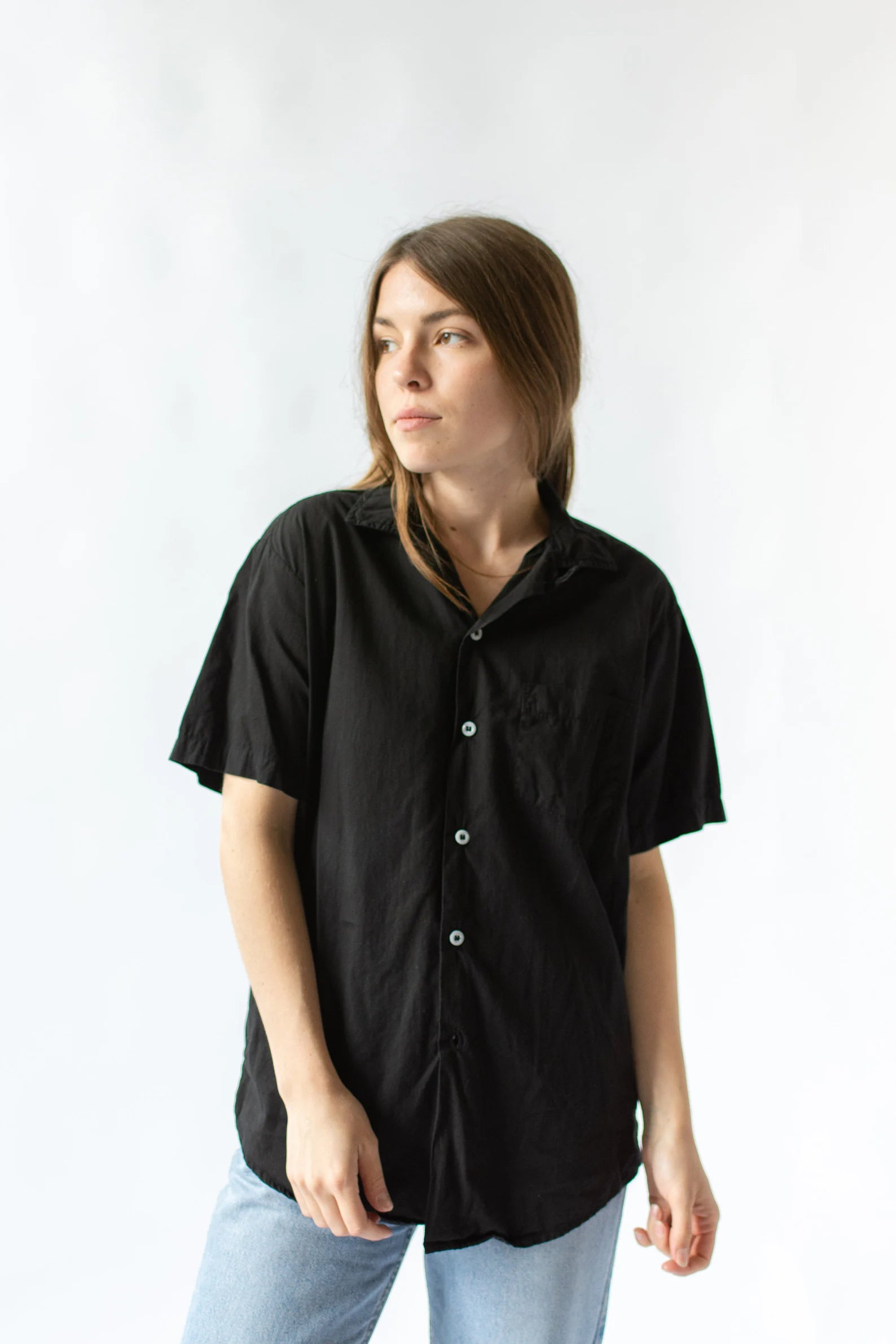 Vintage Black Loop Collar Shirt