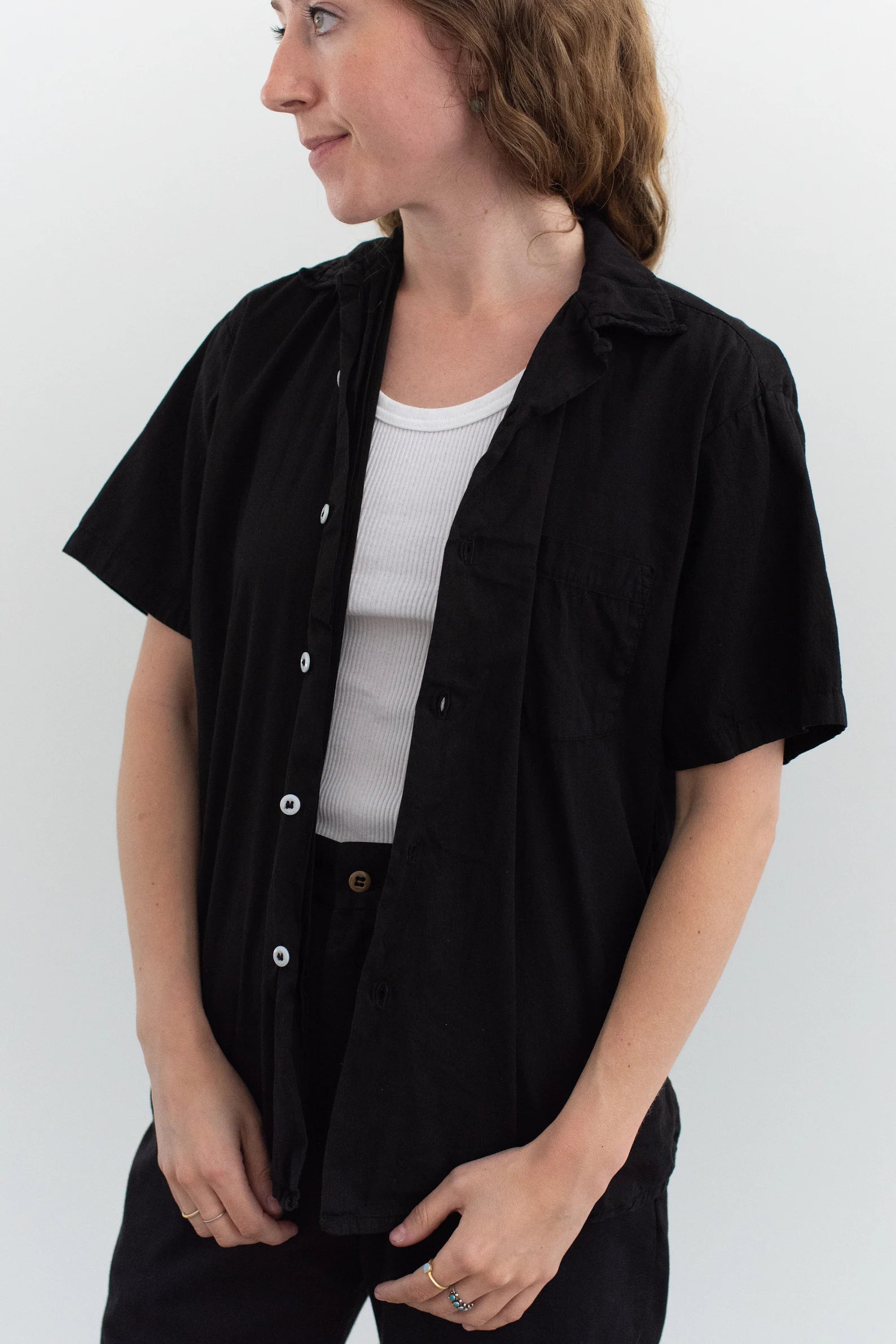 Vintage Black Loop Collar Shirt