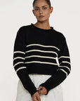 Laude the Label Cropped Field Sweater in Ivory Stripe
