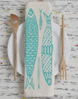 Hearth and Harrow Sardines Tea Towel in Mint Green