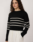 Laude the Label Cropped Field Sweater in Ivory Stripe