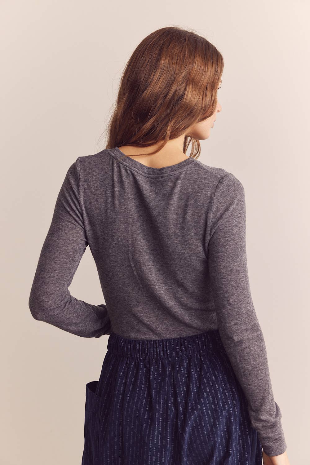 Wool Blend Lightweight Knit Top: Heather Grey