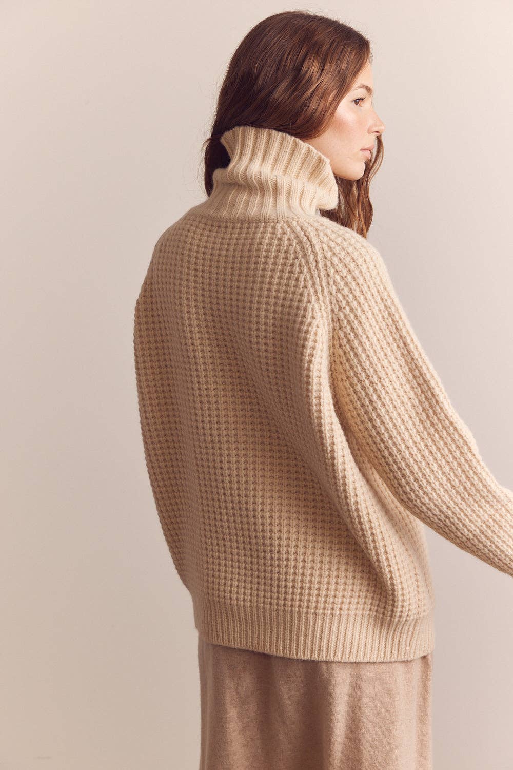 Wool Turtleneck Waffle Sweater: Cream