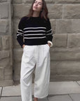Laude the Label Cropped Field Sweater in Ivory Stripe