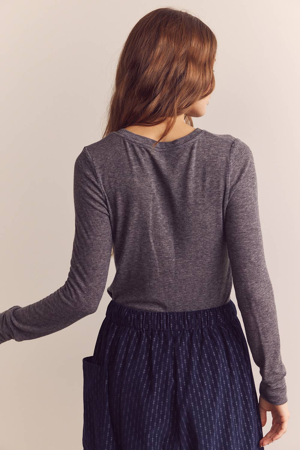 Wool Blend Lightweight Knit Top: Heather Grey