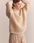 Wool Turtleneck Waffle Sweater: Cream