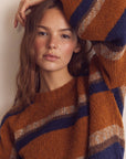 Baby alpaca wool blend crew neck sweater: Amber/Blue / Striped