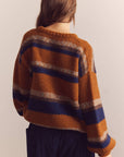 Baby alpaca wool blend crew neck sweater: Amber/Blue / Striped