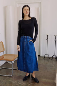 The Bonnie Skirt | Flare Denim Midi Skirt
