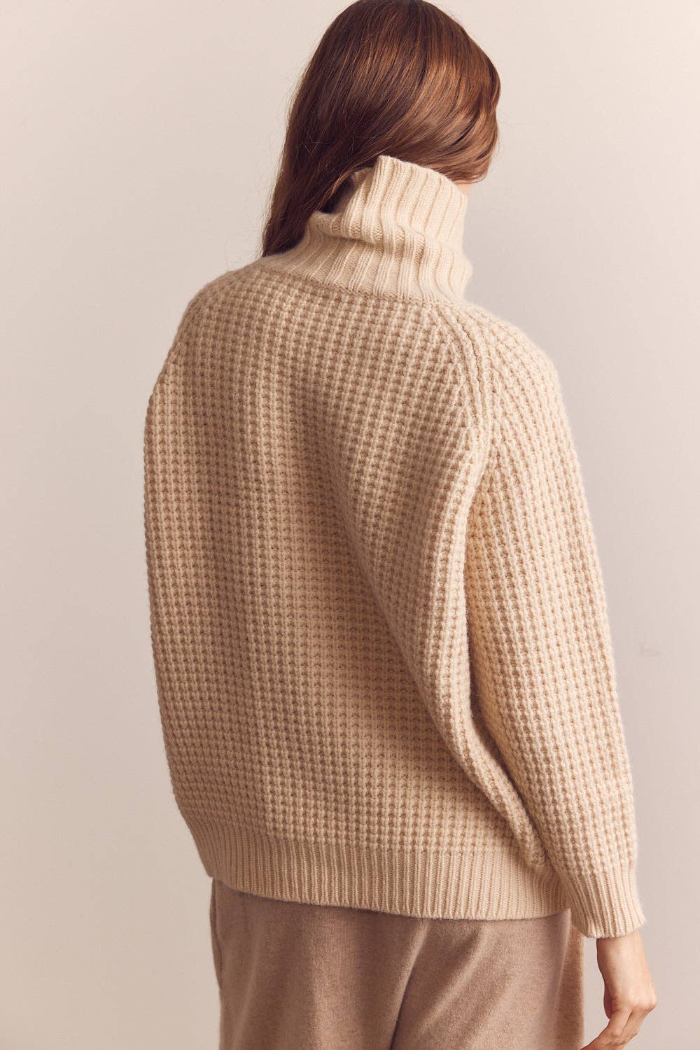 Wool Turtleneck Waffle Sweater: Cream