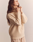 Wool Turtleneck Waffle Sweater: Cream