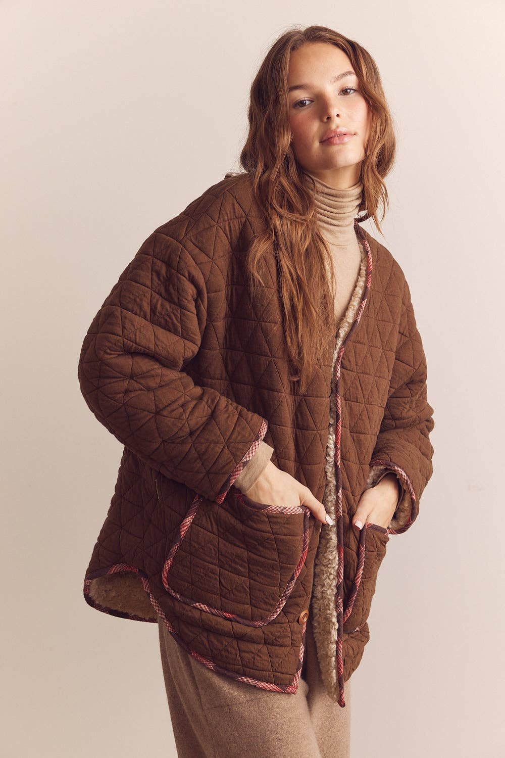 Shepherd reversible cardigan: Oatmeal/Brown / Solid