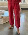 Le Bon Shoppe French Terry Balloon Pants in Coral Red