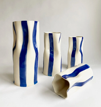 Load image into Gallery viewer, Ceramic Pinched Vase with Stripes BLUE
