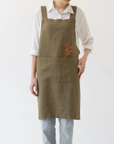 Linen Tales Crossback Apron in Olive