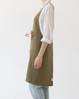 Linen Tales Crossback Apron in Olive