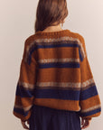 Baby alpaca wool blend crew neck sweater: Amber/Blue / Striped