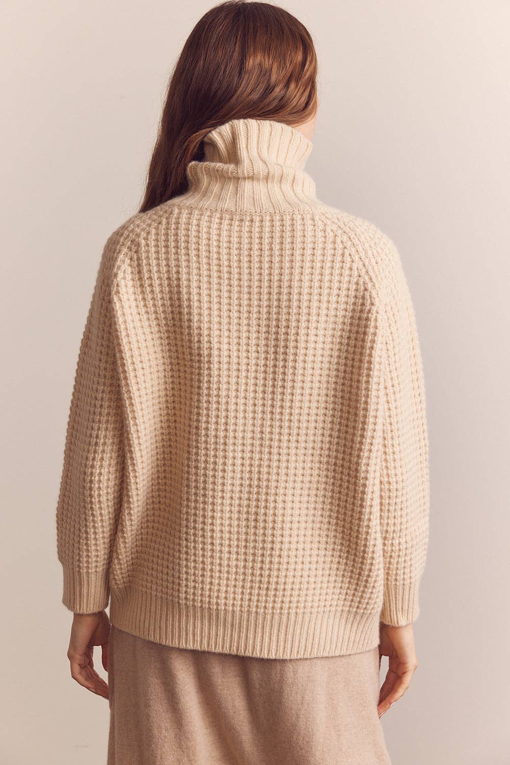 Wool Turtleneck Waffle Sweater: Cream