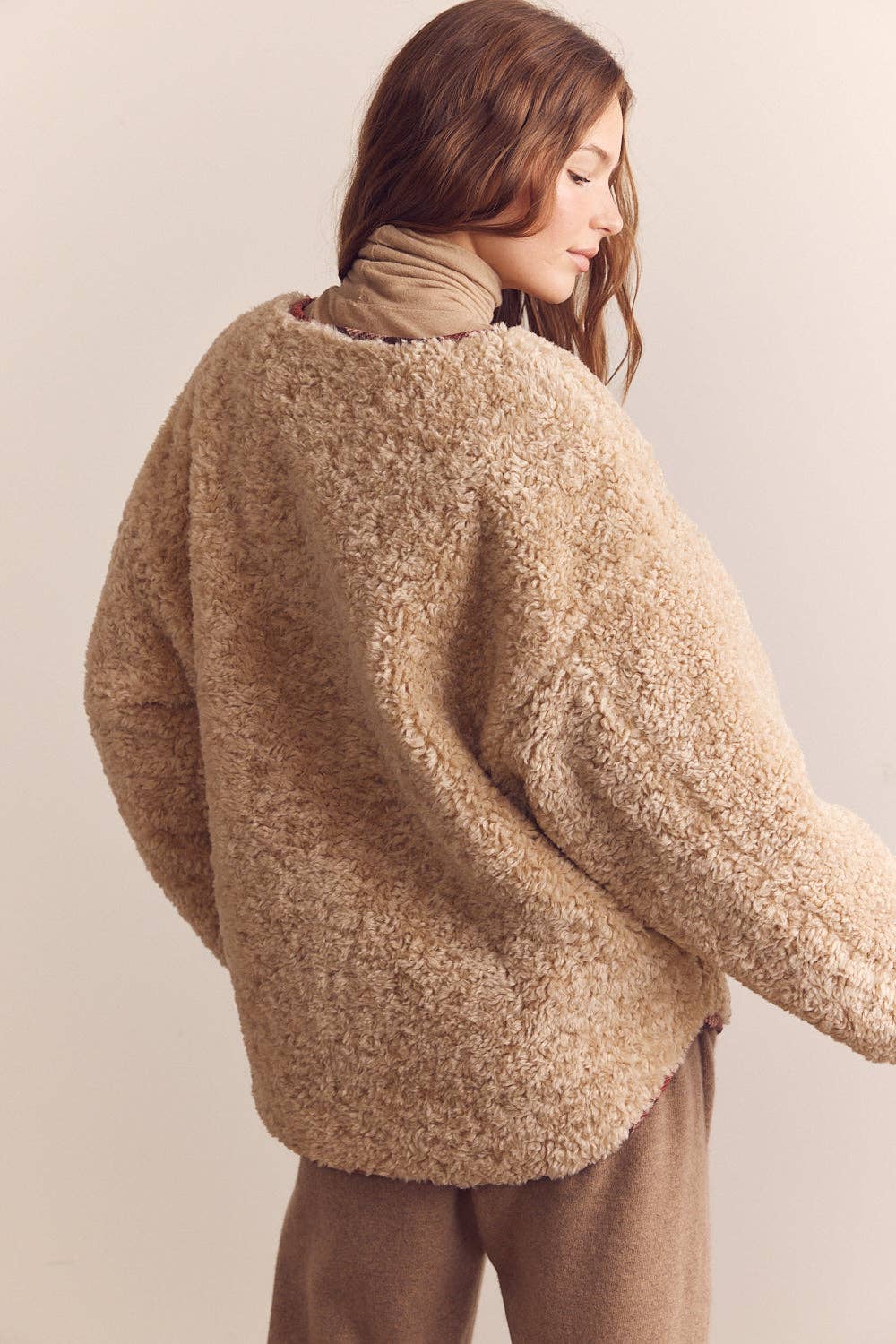 Shepherd reversible cardigan: Oatmeal/Brown / Solid