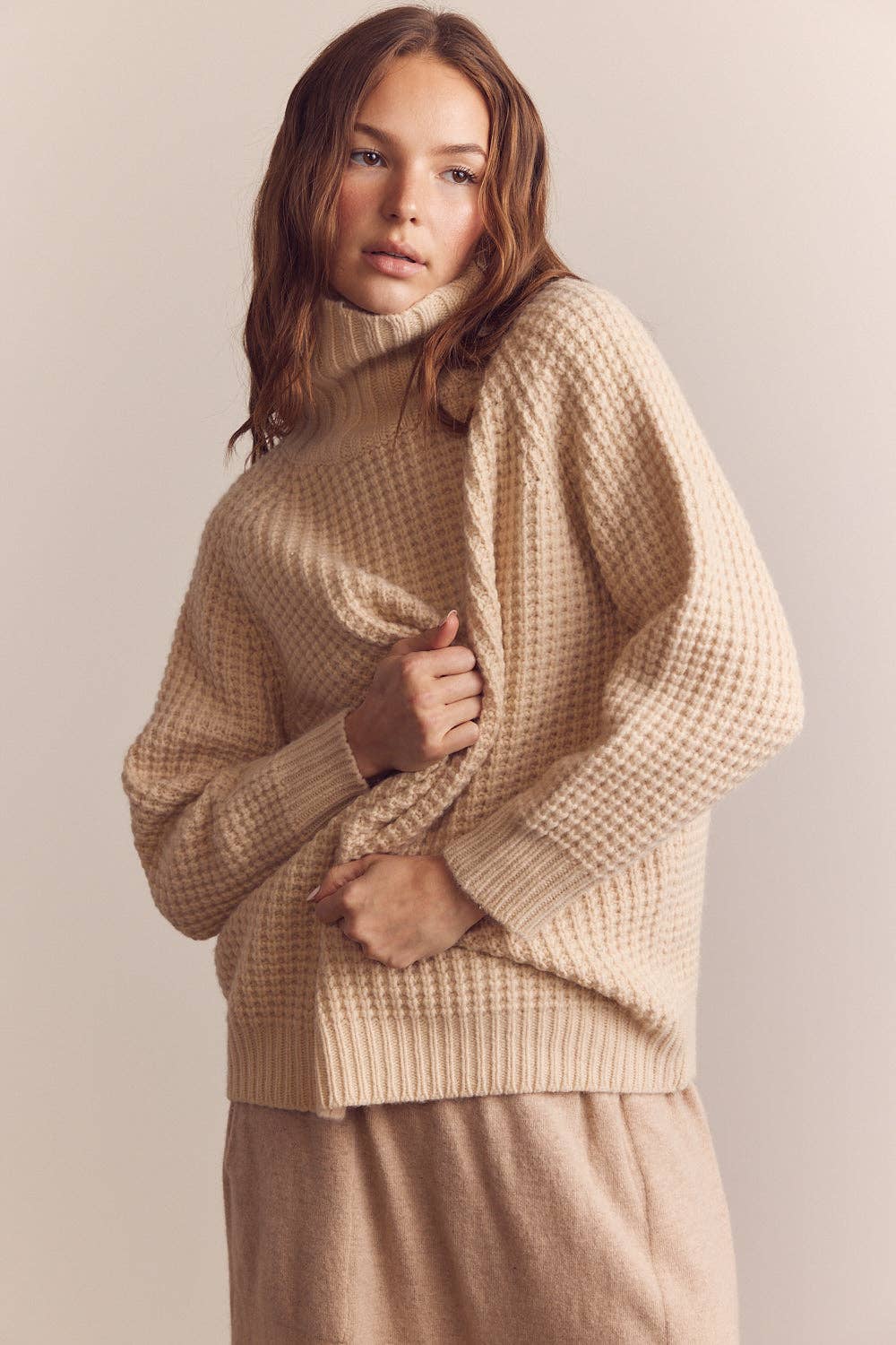 Wool Turtleneck Waffle Sweater: Cream