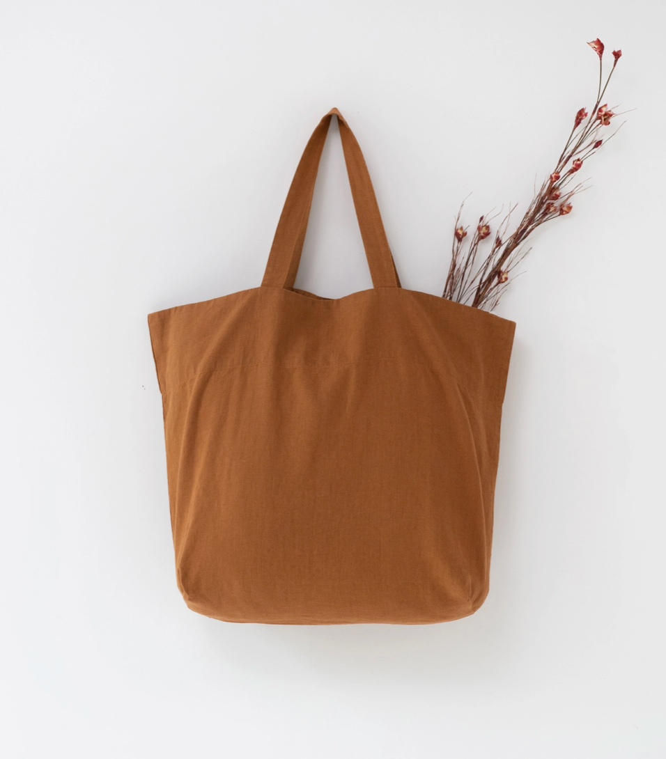 Oversized Linen Tote - Chestnut