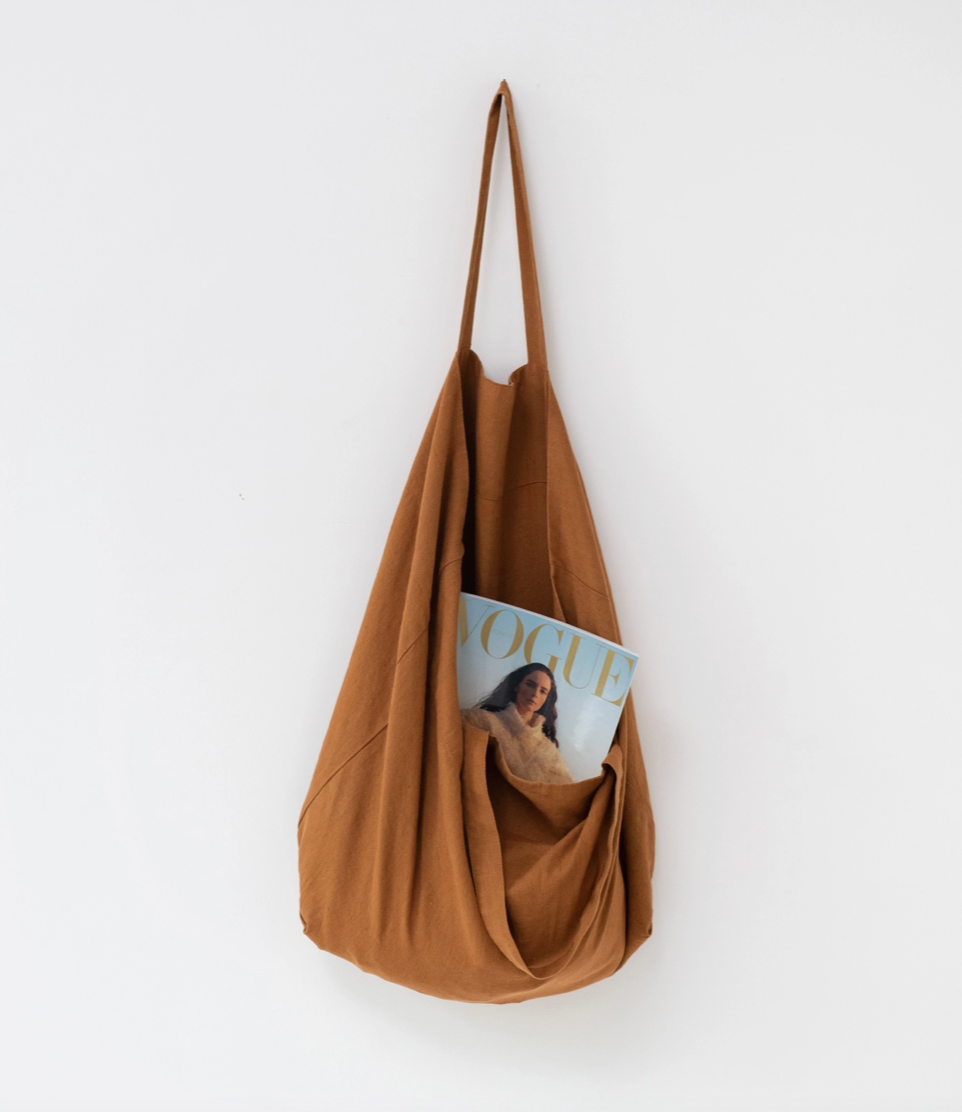 Oversized Linen Tote - Chestnut