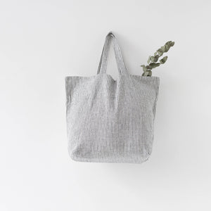 Oversized Washed Linen Tote - Stripe