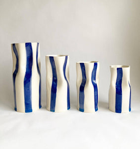 Ceramic Pinched Vase with Stripes BLUE