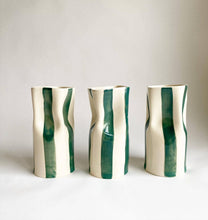 Load image into Gallery viewer, Ceramic Pinched Vase with Stripes GREEN
